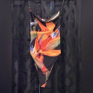 Zara Women's Size Small Black Mesh Printed Bandeau Bodysuit